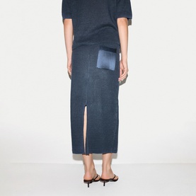 Linen Contrast Pocket Knitted Skirt