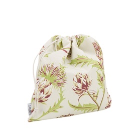 Loewe Artichoke Small Drawstring Pouch in white cotton with floral artichoke print, cream fabric, and rope drawstring fastenings