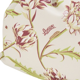 Loewe Artichoke Small Drawstring Pouch in white cotton with burgundy and green artichoke print, logo detail visible.