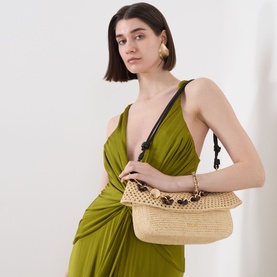 Ola Raffia Crochet Medium Shoulder Bag