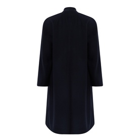 Marina Rinaldi Potente Open-Front Peacoat in Midnight Blue, rear view showing long sleeves, open front, and curved hem