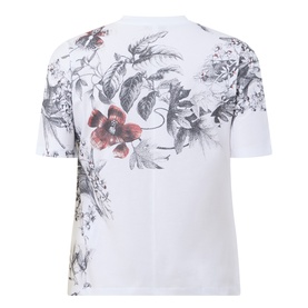 Marina Rinaldi Lirica Botanical Print T-Shirt in Optical White, crew neck, short sleeves, floral and leaf print across back and shoulders