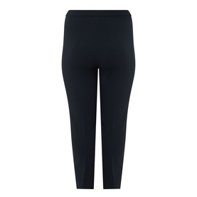 Marina Rinaldi midnight blue cropped trousers, rear view, slim fit with elasticated waistband and split hem detail.