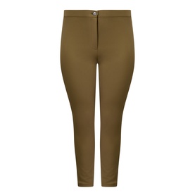 Marina Rinaldi khaki slim-fit trousers with single button fastening, cotton-blend stretch fabric, tapered leg silhouette