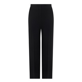 Black wide-leg tailored trousers with front crease detail and high-rise waistband
