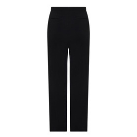 Black wide-leg trousers with elasticated waistband and straight-cut silhouette, laid flat
