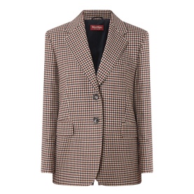 Max Mara Studio navy various houndstooth wool blazer with notch lapel, single button fastening and flap pockets