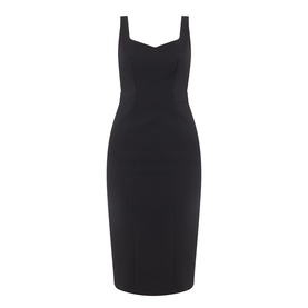 Max Mara Studio Sala Sweetheart Dress in black technical cady, sweetheart neckline, spaghetti straps, midi length, no model