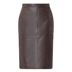 Max Mara Studio bordeaux lamb leather pencil skirt with panel seam detail and midi length