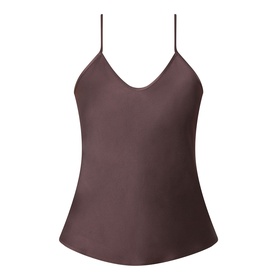 Max Mara Studio Comma Cami Top in chocolate, V-neckline, spaghetti straps, straight hemline, smooth fluid fabric