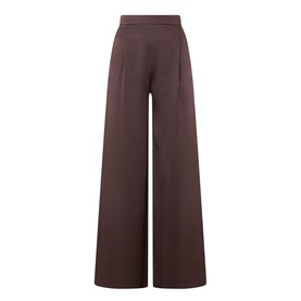 Max Mara Studio chocolate wide-leg trousers with high waist and front pleats, acetate-viscose blend