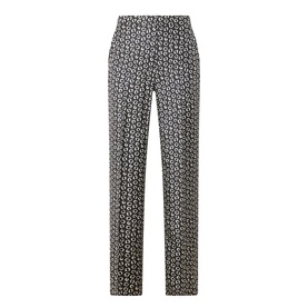 Max Mara Studio black and white geometric print silk trousers with wide-leg cut and high waist