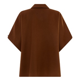 Persona Ombra Pocket Cape Jacket in Tobacco, back view, short cape-style sleeves and notched lapels, wool-blend fabric