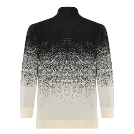Persona Black Jacquard knit jacket, rear view, high neck with ombre speckled pattern fading from black to cream