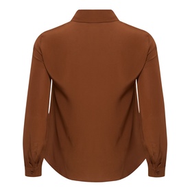 Persona Aprile Fluid Shirt in tobacco, back view showing pointed collar, long sleeves with single cuffs and dipped hemline.