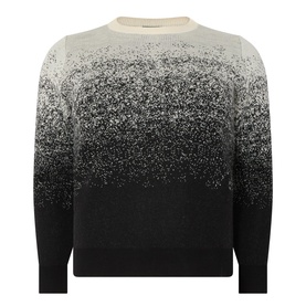 Persona White Jacquard jumper with ombre speckled pattern fading from cream to black, crew neck, relaxed fit