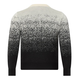 Persona White Jacquard knit jumper, back view, with black ombre spray-effect pattern graduating from hem to cream crew neck