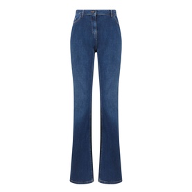 Persona Fronda Flared-Leg Jeans in Midnight Blue, mid-rise with flared leg, five-pocket styling, tobacco stitching and clean hems