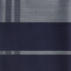 Salvatore Ferragamo navy cashmere-silk scarf with grey and dark horizontal block stripes, close-up of woven texture detail.