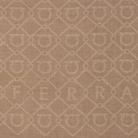 Salvatore Ferragamo beige silk accessory with tonal Gancini logo repeat jacquard pattern across entire surface.