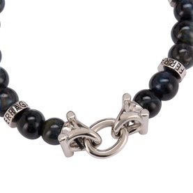 Salvatore Ferragamo beaded bracelet in dark navy stones with silver-tone brass clasp and engraved logo spacer beads