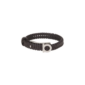 Salvatore Ferragamo Binario Braided Bracelet in brown leather with silver-toned Gancini clasp hardware and adjustable fit