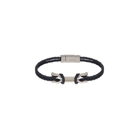 Salvatore Ferragamo Scoob Braided Bracelet in ocean blue leather with silver-toned anchor hardware and magnetic clasp closure