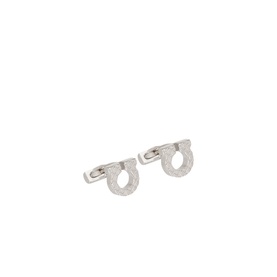Salvatore Ferragamo silver brass cufflinks with double Gancini logo design and toggle bar fastening
