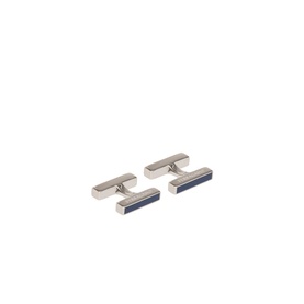 Salvatore Ferragamo silver-tone cufflinks with navy enamel bar detail and rectangular ends, set of two