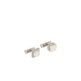 Salvatore Ferragamo silver brass and stone square cufflinks with white stone inlay and toggle bar fastening