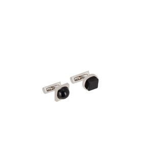 Salvatore Ferragamo silver-tone brass cufflinks with black stone oval and hexagonal detail, toggle fastening