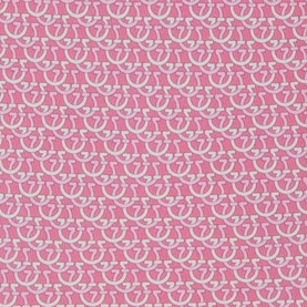 Salvatore Ferragamo pink silk tie with all-over white Gancini logo print, close-up detail view.