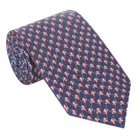 Salvatore Ferragamo Cyrus Fish Silk Tie in dark blue and red with an all-over fish print pattern, rolled to show texture