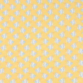 Salvatore Ferragamo Cyrus Fish Silk Tie in yellow, featuring an all-over silver fish jacquard pattern on 100% silk.
