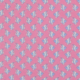 Salvatore Ferragamo pink silk tie with all-over blue fish print pattern