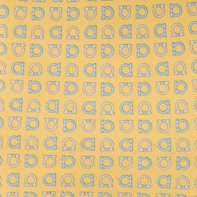 Salvatore Ferragamo Capitano Logo Silk Tie in yellow, allover Gancini monogram pattern in blue, 100% silk