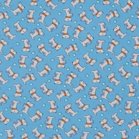 Salvatore Ferragamo blue silk tie with allover tossed dog and spot print pattern