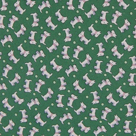Salvatore Ferragamo green silk tie with scattered Scottie dog and polka dot print pattern