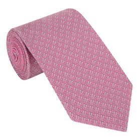 Salvatore Ferragamo pink silk tie with tonal geometric micro-pattern, rolled to show width and texture