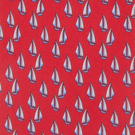 Salvatore Ferragamo red silk tie with all-over white and blue sailboat print pattern