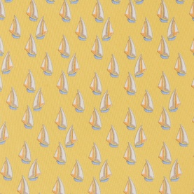 Salvatore Ferragamo yellow silk tie with repeat sailboat print in orange and blue tones
