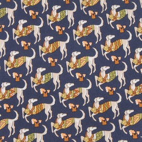 Salvatore Ferragamo Ioga Dog Silk Tie in navy, 100% silk with repeat greyhound and saddlecloth print pattern