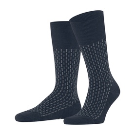 Falke Space Blue men's socks with tonal geometric dot pattern, ribbed cuff and smooth toe, shown as a pair