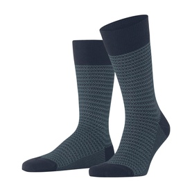 Falke men's socks in Space Blue with tonal geometric houndstooth pattern, ribbed cuff, and reinforced heel and toe