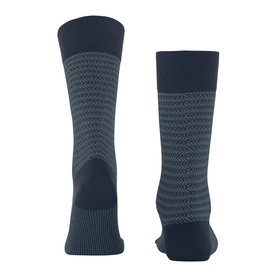 Falke Space Blue men's socks shown front and back, featuring a textured chevron pattern on the leg and plain navy heel and toe.