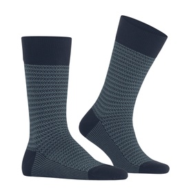 Falke Space Blue men's socks with textured herringbone pattern on leg, navy cuff and heel detail, mid-calf length.