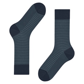 Falke Space Blue men's socks with textured chevron stripe pattern, dark navy heel, toe and cuff detailing.