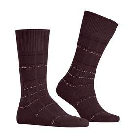 Falke men's socks in Barolo, shown as a pair with subtle checked and striped pattern in tonal stitching