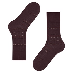 Falke men's socks in Barolo, deep burgundy with subtle tonal check pattern, shown as a pair in flat lay view