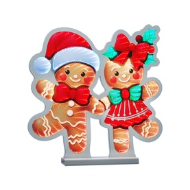 Festive Productions Infinity Dancing Gingerbread 40cm, multi-coloured LED light-up gingerbread couple in festive Christmas outfits on grey base